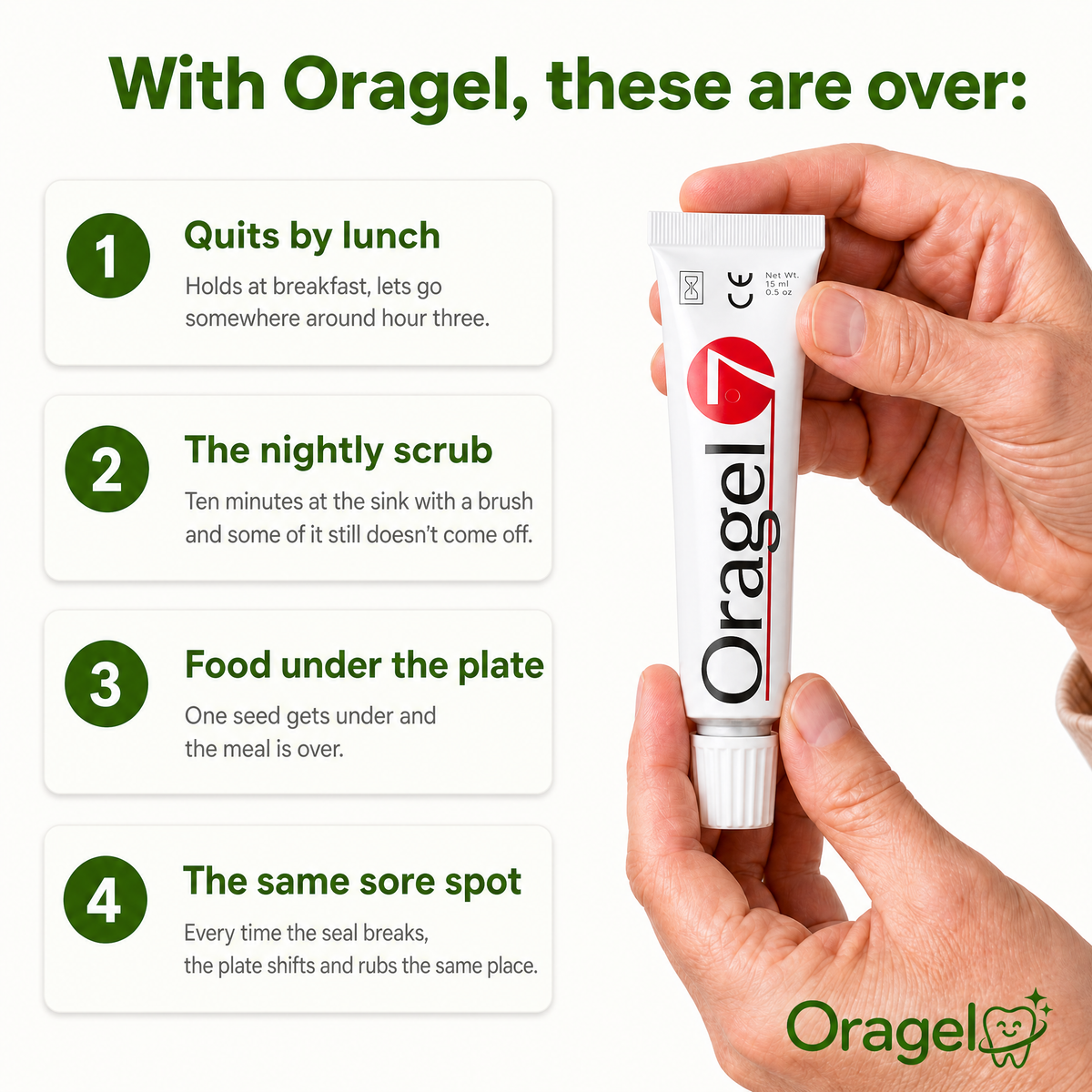 Oragel™ | Empêche les prothèses dentaires de glisser à 100 % - Fixation sûre toute la journée